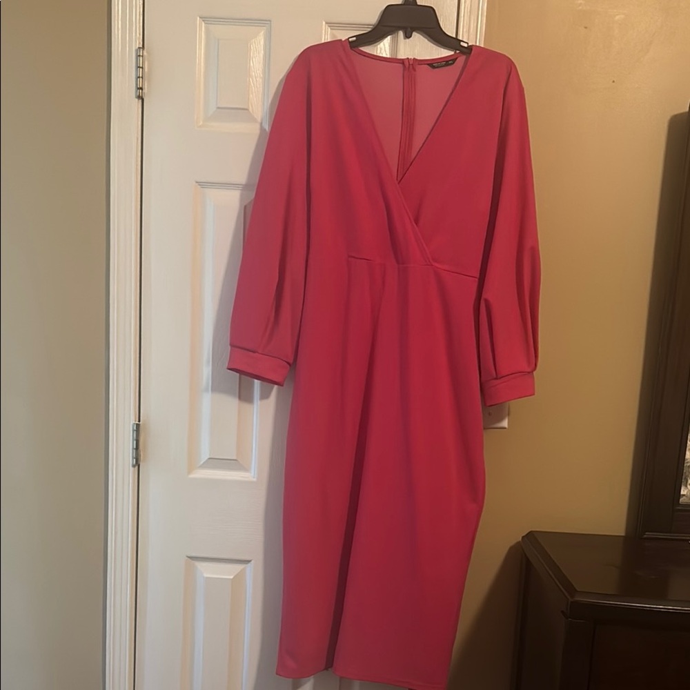 SHEIN Pink Dolman Sleeve V-Neck Cocktail Dress